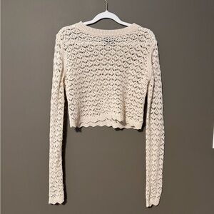Miou Muse Crochet Cropped Long Sleeve Cream Medium